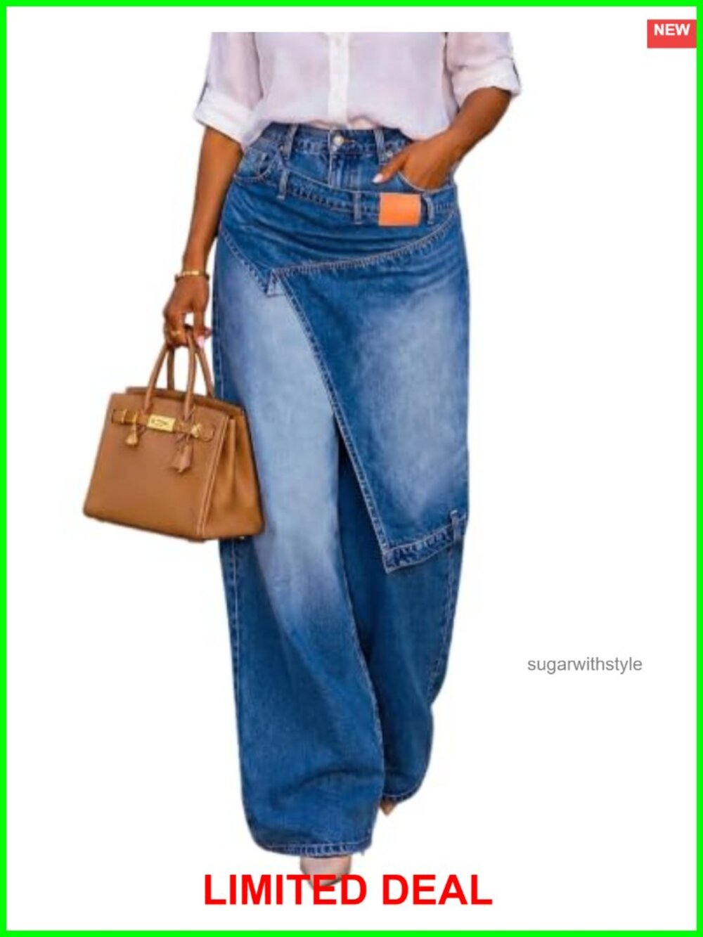 Wide Leg Jeans Asymmetrical Layered Hem Denim Pants High Waist Baggy Fit